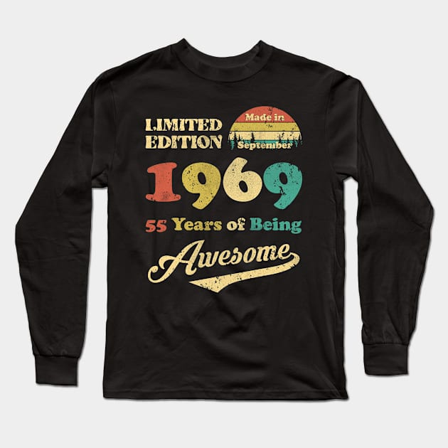 Made In September 1969 55 Years Of Being Awesome Vintage 55th Birthday Long Sleeve T-Shirt by Foshaylavona.Artwork